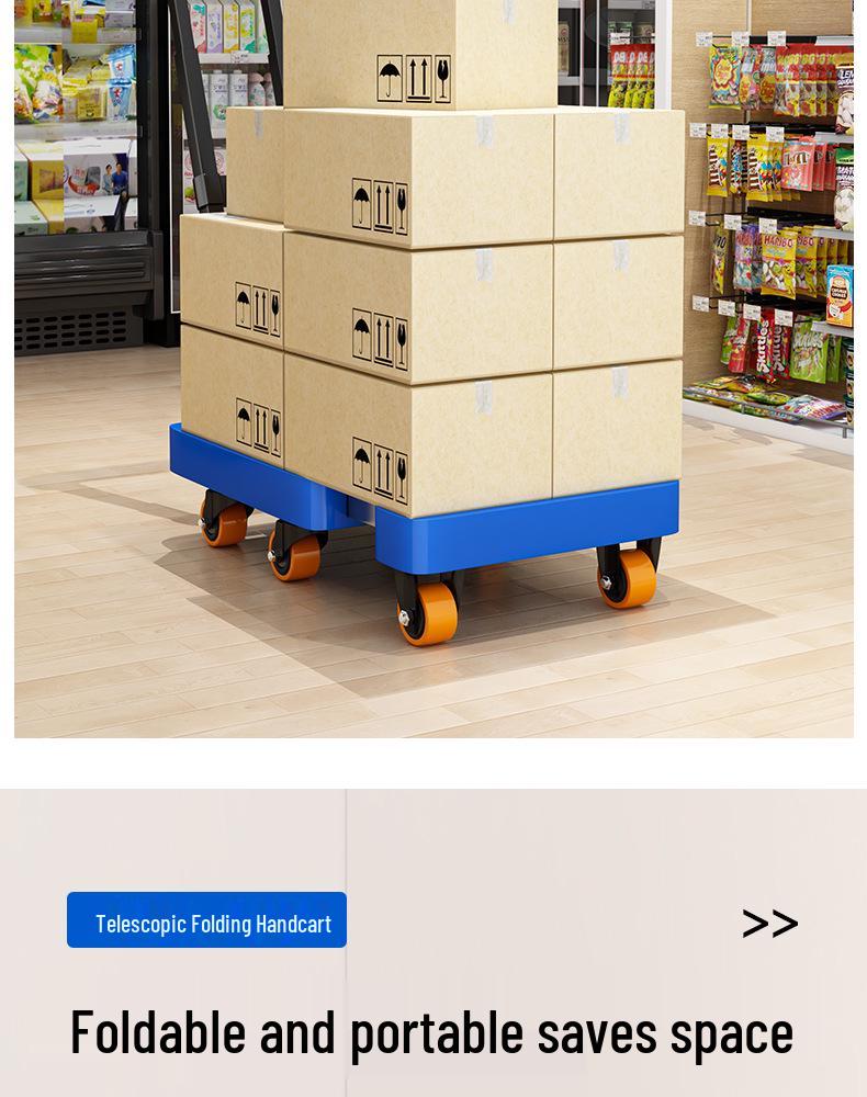 Compact Six-Wheel Telescopic Flatbed Hand Truck with Silent Foldable Design