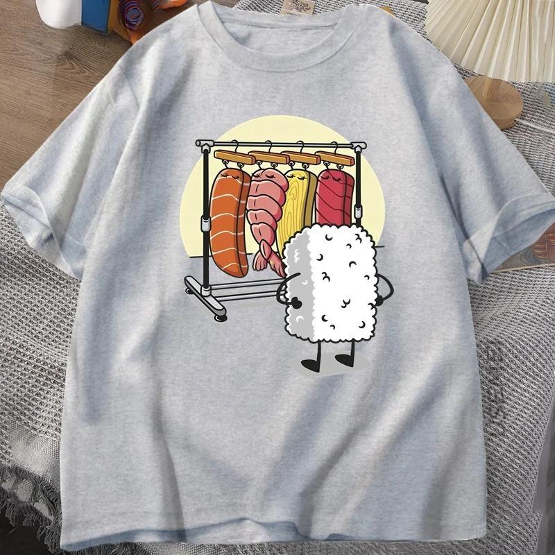 Sushi with Japanese Flavor 100% Pure Cotton All 2025 Band-aids Kitten Fashion High-quality Round-neck Clothing T-shirt