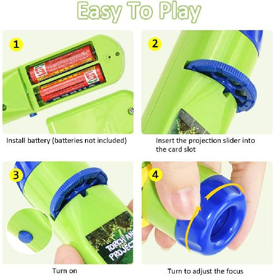 Torch Projector Projection Lighting Story Torches Light Toy Slide Lamp Educational Learning Bedtime Night Light for Children (120 Images, 5 Themes,