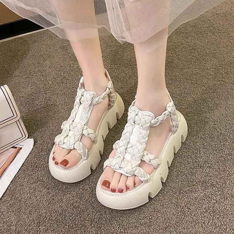 Fashion Sandals for Women Platform Braided Woman Shoes Luxury Summer Vintage 2025 Sandal Original Vip Low Price Footwear On Sale Daily