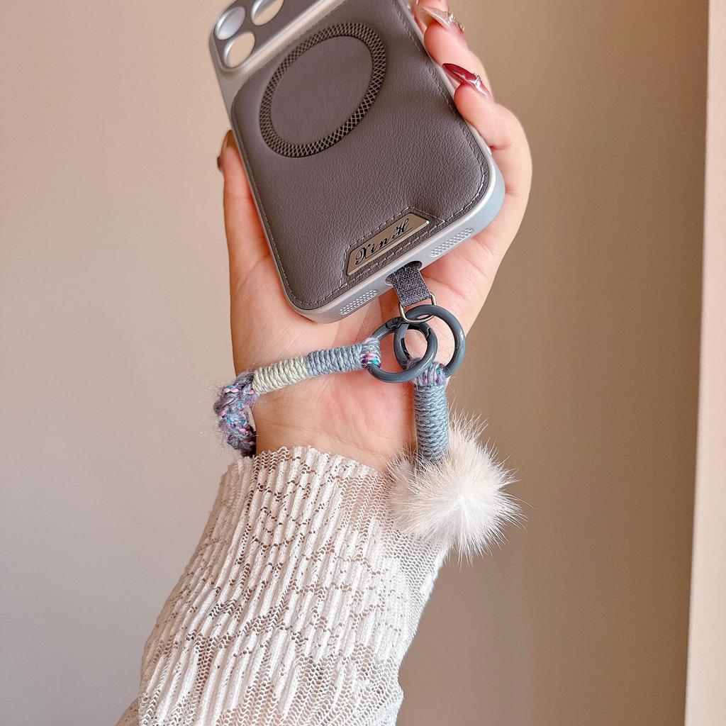 Knitted Pompom Plush Lanyard and Bracelet for Phone or Handbag