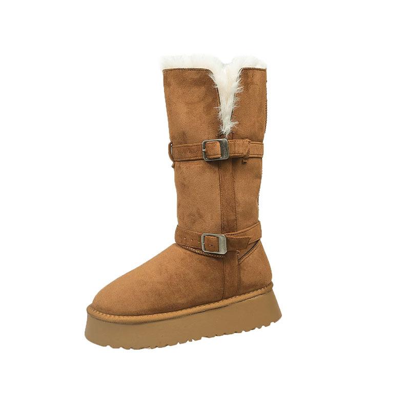 Long Snow Boots Women's 2025 Winter New Northeast Fluffy Plush Thickened Warm Outer Wear Thick-soled Cotton Boots