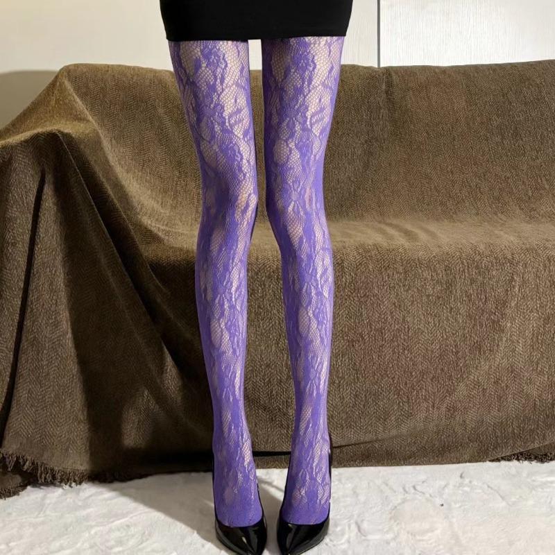 

New White Fishnet Floral Print Pantyhose Women Sexy Slimming Hollow Out Nylon Mesh Tights Lolita Sweet Flower Pattern Stockings One Size