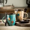 Retro Kiln Coffee Cup With Lid Spoon Personalized Ceramic Cup Office Water Cup Household Gift Drum Cup