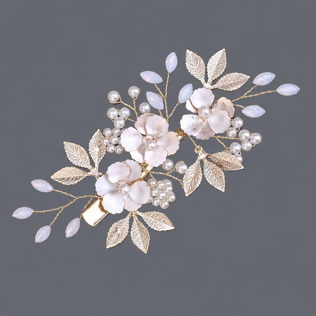 Handmade Flower Hair Clip with Alloy, Pearl and Drip Oil - Bridal Wedding Headwear Accessory