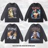 European, American High Street Retro Washed Old Hip-Hop Bottoming Shirt Loose Digital Direct Injection Printing Long-Sleeved T-Shirt Men