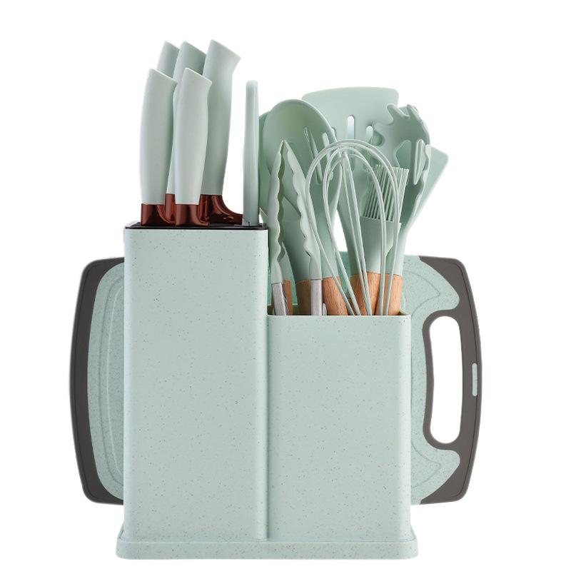 Silicone Kitchenware 19-Piece Set: Non-Stick Pan, Spatula, Soup Spoon, Knife Set with Storage Bucket