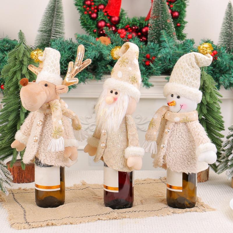 1pcs Santa Claus Figurine Wine Bottle Cover Polyester PP Cotton Christmas Table Decor Festive Gift Wine Bottle Decoration
