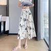Women's High Waist Ice Silk Wide-Leg Capri Pants: Ink Painting Print, Summer 2024 Style, Loose and Drapey.