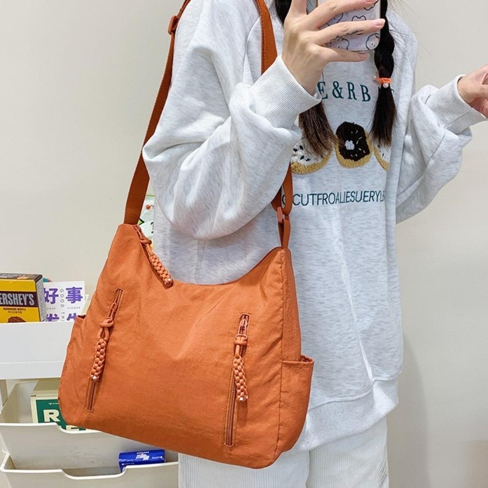 Multi-Pocket Oxford Cloth Crossbody Bag Solid Color Woman Crescent Bag Single Shoulder Bag School