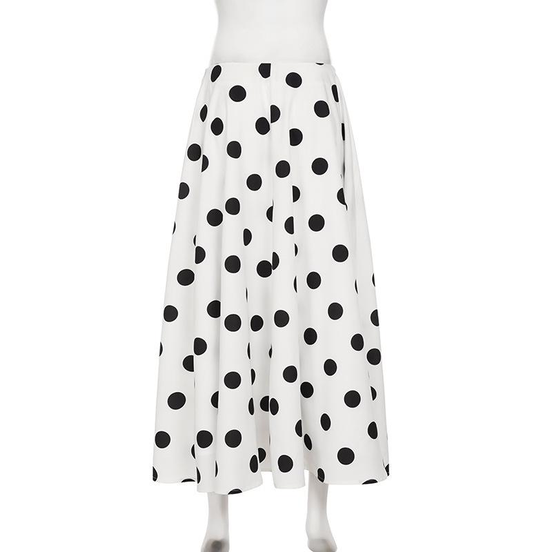 Hepburn Style French Elegance Polka Dot A-line Midi Skirt - Autumn Fashion, Loose Low-Waist Design for Women