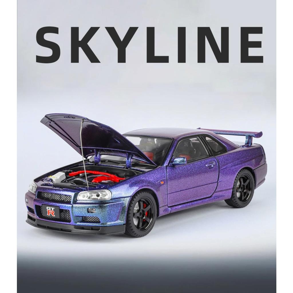 1/18 Nissan GTR R34 Skyline Supersportwagen Legierung Metall Diecast Modellauto Ton und Licht Kinderspielzeugauto Mikrofahrzeug Junge Geburtstag