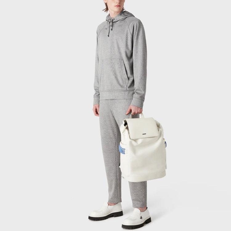 Emporio Armani Ss23 Checkered Drawstring Hooded Pullover Knit Sweater Men Sweater Gray 3R1B6P-1J28Z-0616