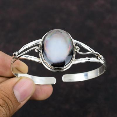 Perlmutt Armreif 925 Sterling Silber Armreif Echter Edelstein Verstellbarer Armreif Handgefertigter Armreif Geschenk für Mama Einzigartiger Schmuck