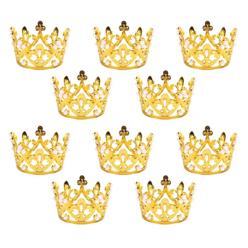 30PCS Mini Crowns Plastic Small Princess Pearl Crown Cake Topper Decorations for Birthday Wedding Party Baby Shower Gold