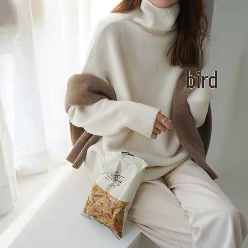 Pull doux en maille à col haut pour femme, Collection Automne/Hiver 2026, Style Européen & Américain, Coupe ample Couche de base.