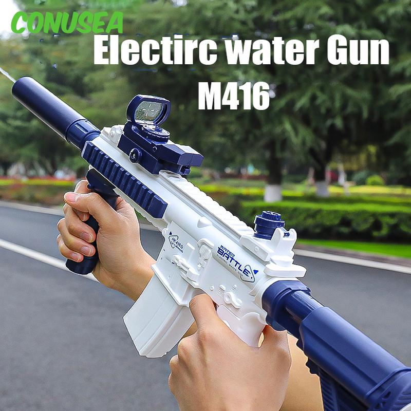 M416 Electric Water Gun Pistol 10M Long Range Portable Guns Children Pool Beach Outdoor Fight Shooting Toys for Boys Kid Games