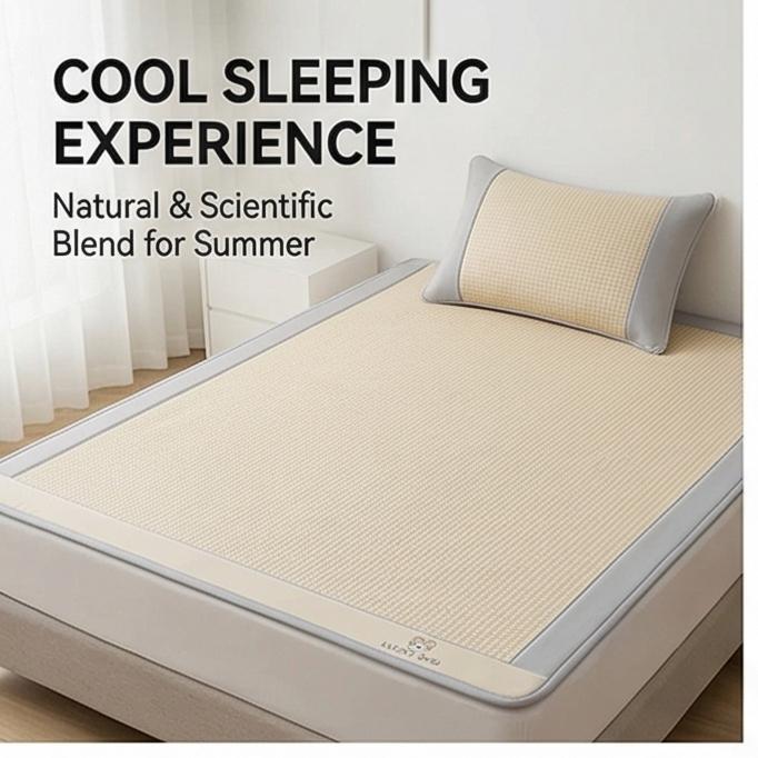 2026 New Rattan & Ice Silk Cooling Mat Set Fitted Sheet Style Soft Breathable Summer Bedding for Dorm & Home