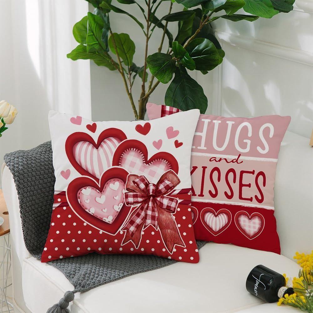 45*45cm Valentine's Day Cushion Cover Pink Red Decorative Pillowcase Love Pattern Valentine's Day Pillow Cover Headboard Pillow