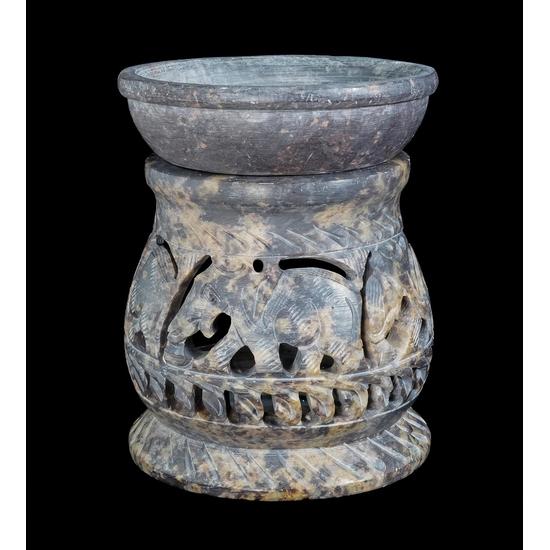 Crocon Soapstone Elephant Design Oil Burner for Meditation Healing Fragrance Spa Office Home Decor Tea Light Candle Stand Holder -7.7X7.7X10 Cm