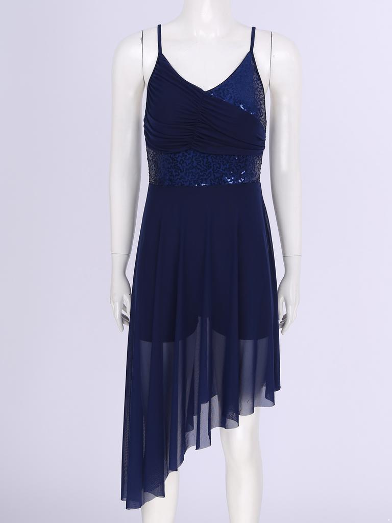 Rochie plisată pentru femei Costum de performanță de dans Rochie cu tivul asimetric cu paiete pentru Dans Latin Dans Liric