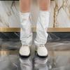 Women Harajuku Shinning Metallic Leg Warmer with Drawstring Flared Long Socks Grunge Baggy Loose Foot Cover Streetwear