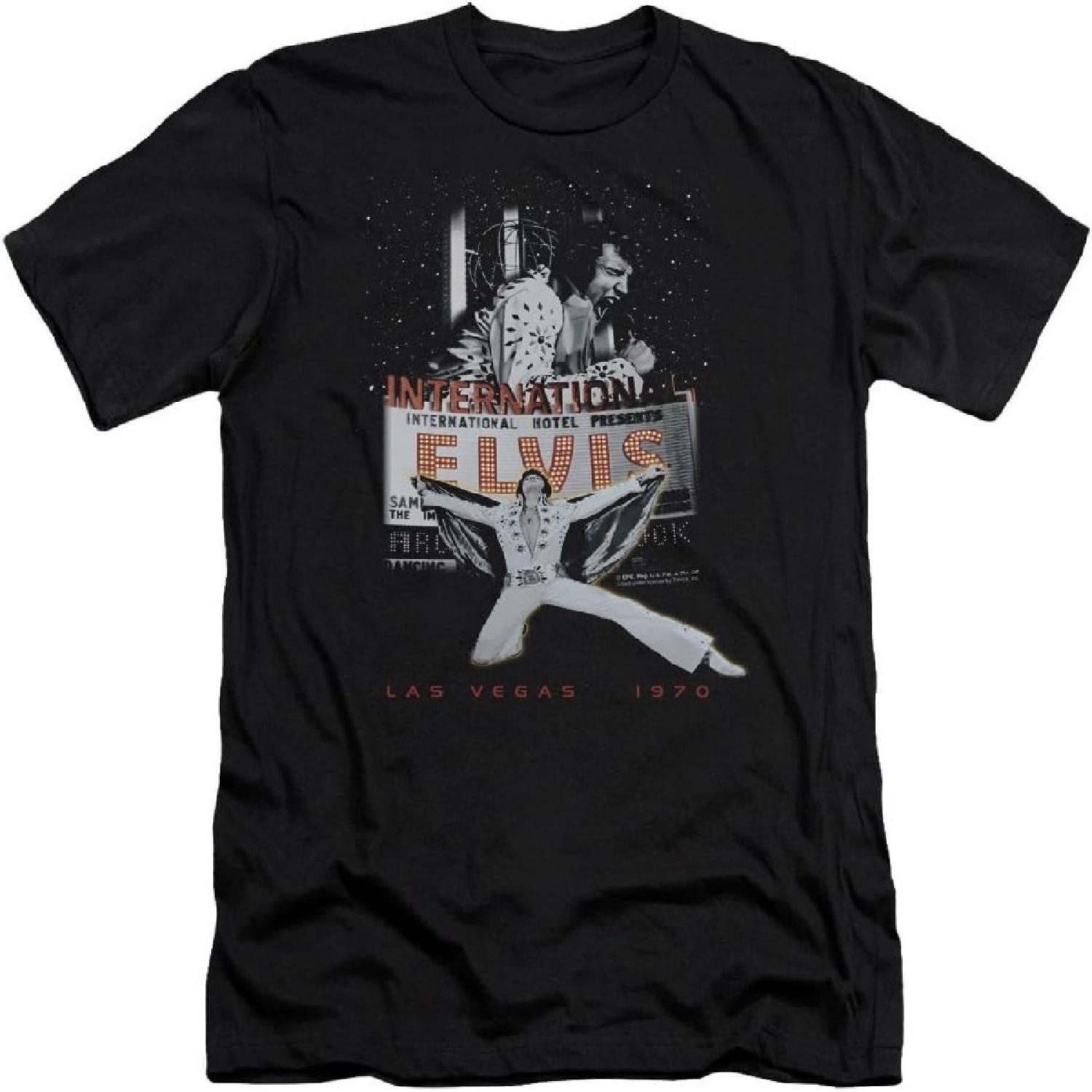 Elvis Presley - Mens Las Vegas Premium Slim Fit T-Shirt, Medium, Black S