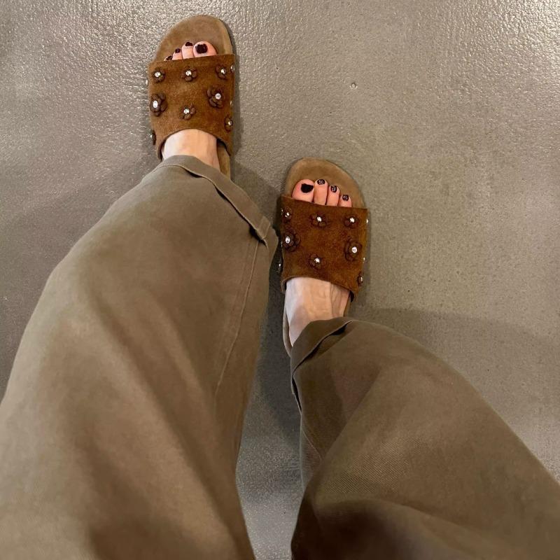 Flower Women Flats Slippers Casual Sandals Woman Shoes Summer 2025 New Beach Dress Shoes Fashion Flip Flops Walking Slides Mujer