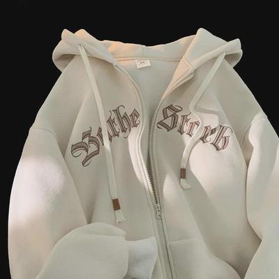 Apricot Hooded Cardigan: Women's Lazy-Style, Old-School American Baseball Jacket