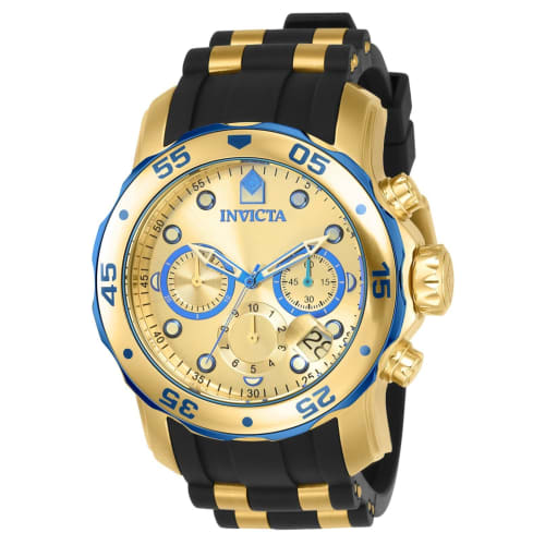 Invicta Pro Diver Quartz Watch, 48mm Case, Gold/Black Stainless Steel with Polyurethane Strap, Gold Dial, 17887, Men's