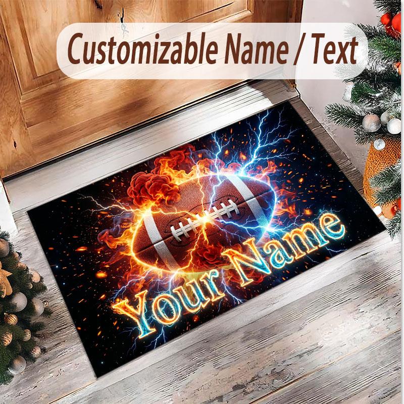 American Football Theme Soft Crystal Velvet Rug Custom Name & Text Print Non Slip Floor Rug for Bedroom Living Room