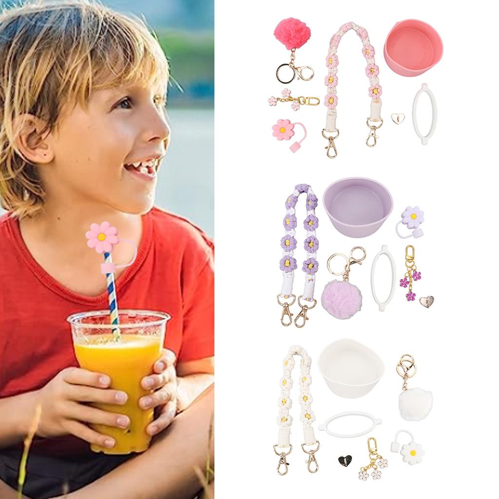 Cup Accessories Set Cup Decoration Set Straw Cap Cup Flower Keychain Plush Ball Pendant for Water Bo