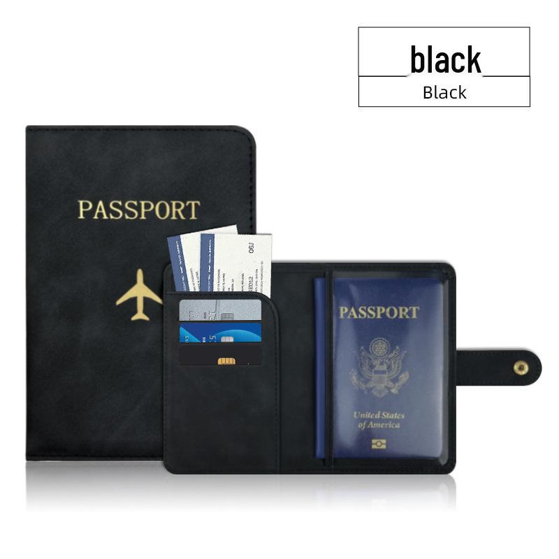 Leather Passport Holder with Airplane Buckle & Multi-Card Slots - PU Passport Protection Set