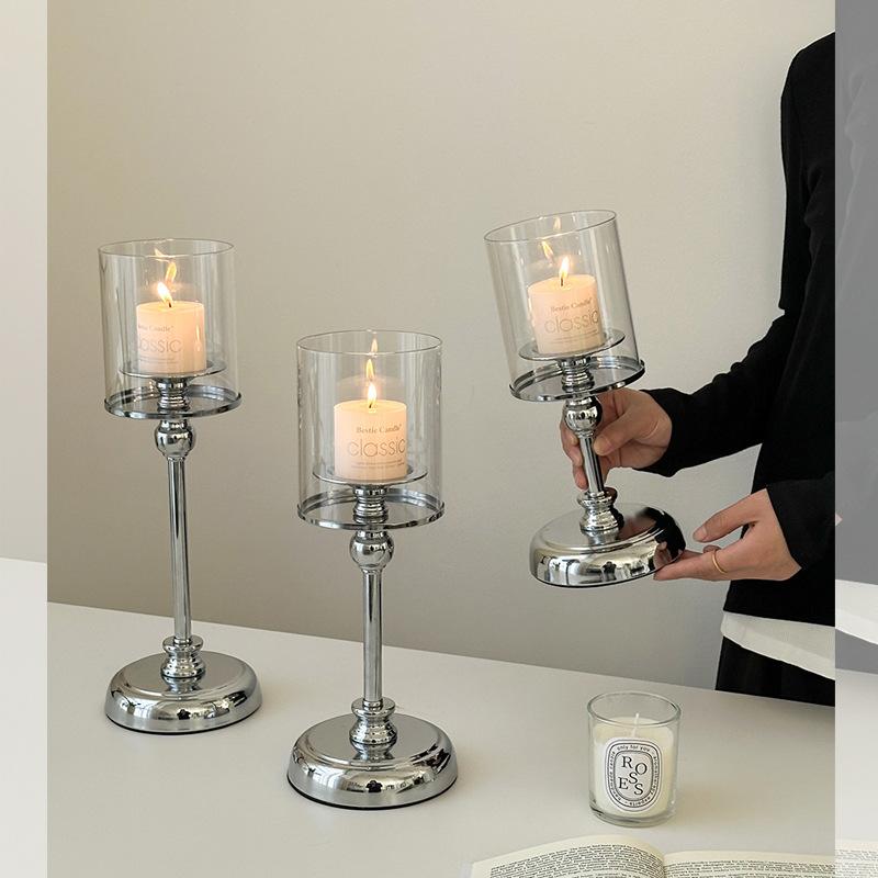 Detachable Metal Glass Candle Holders Transparent Luxury European Style Candlestick Anti-slip Table Ornaments