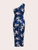European & American Summer 2025 One-Shoulder Printed Bodycon Dress with High Slit