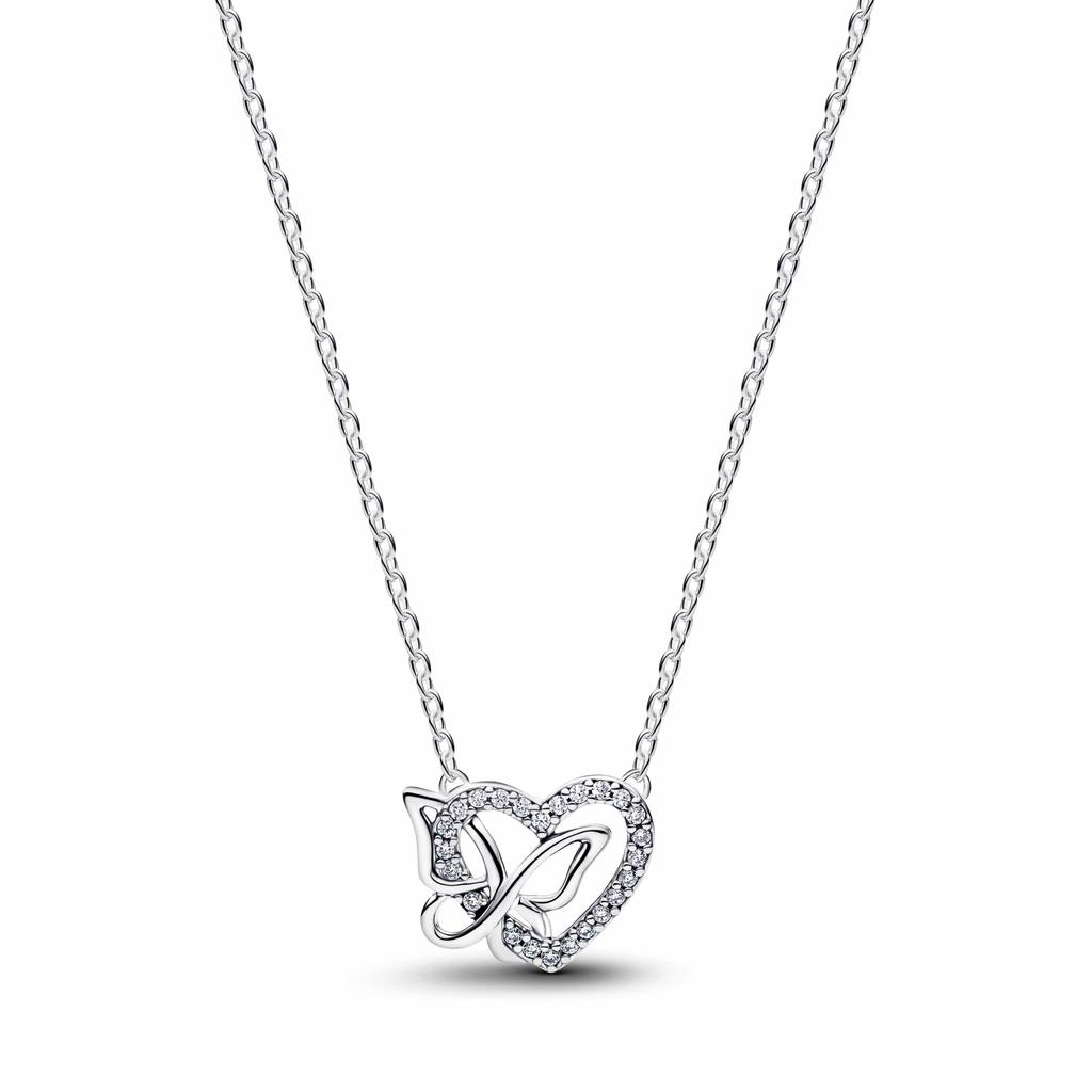 New Original 925 Silver Four-Leaf Clover Butterfly Star Moon Heart Key Necklace Fit Women Jewelry Valentine's Day Gift