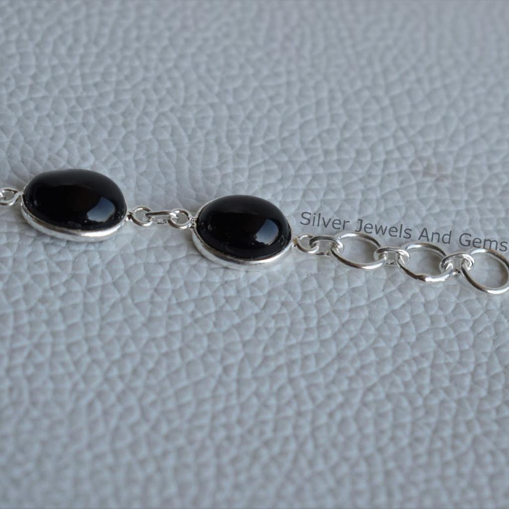 Zwarte Onyx Armband, Handgemaakte 925 Sterling Zilver Zwarte Edelsteen Armband, Cadeau voor Haar, Lichtgewicht Zetting Armband