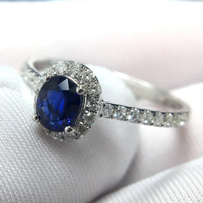 Female Big Blue Oval Zircon Stone Ring with  Stamp Vintage Wedding Band Silver Rings for Women Promise Engagement Ring