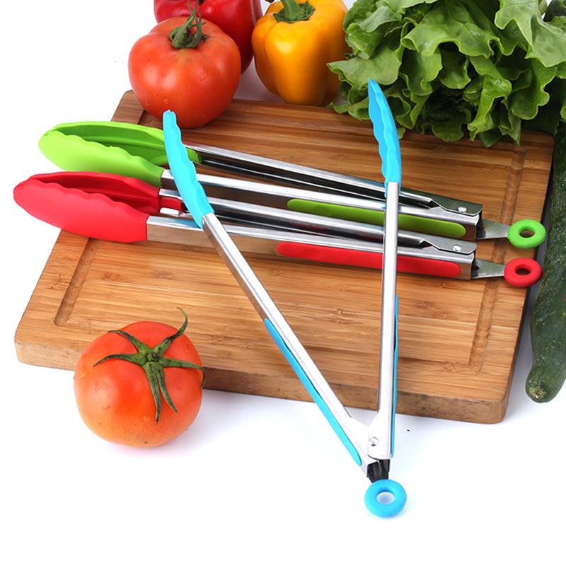 12" High-Temp Silicone Non-Slip Food Tongs: Ideal for Bread, Steak, and Barbecue.