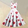 Damen-Kleid mit Valentinstag-Liebesherz-Print, sexy, schulterfrei, Vintage-Kleid