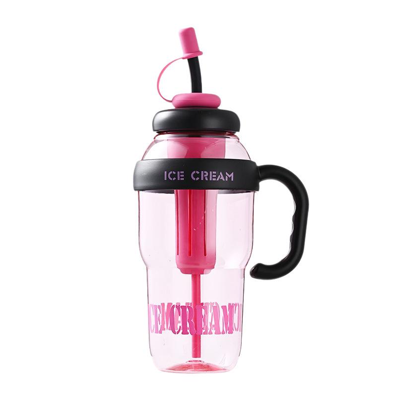 Water bottle summer large capacity plastic cup handle portable water cup plastic giant cup simple straw kettle transparent cup