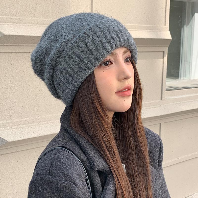 Warm Woolen Hat for Women Korean Version Versatile Ear Protection Cold Hat Big Head Circumference Showing Face Small Wool Knitted Hat Trendy