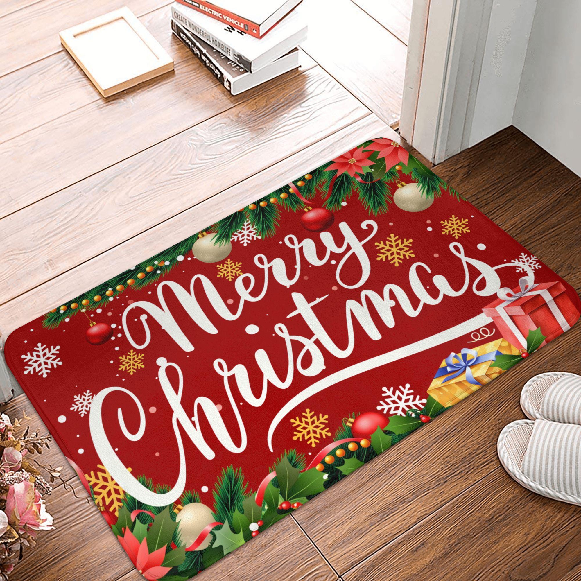 

Snowman Pattern Merry Christmas Doormat Non-Slip Entrance Kitchen Bath Door Floor Mat Toilet Carpet Rug 40cmx60cm