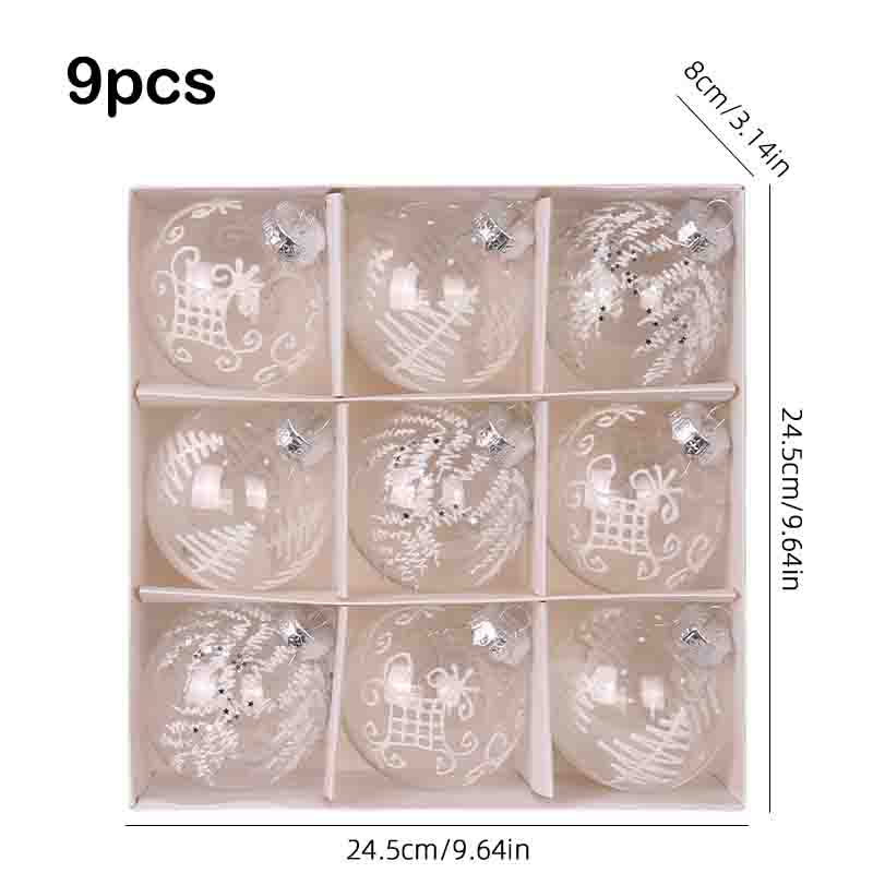 8cm/9PCS/1Set Christmas Decorations Transparent PET Painted Christmas Ball Gift Box Set Christmas Tree Pendant