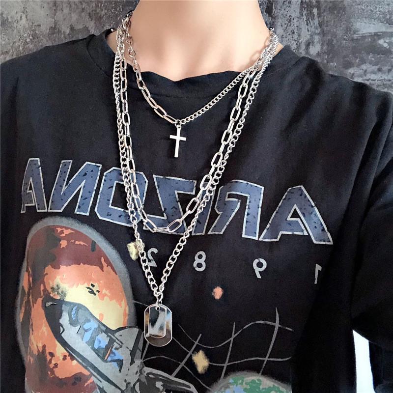 Multi-layer Punk Chains Cross Pendant Cool Hip Hop Geometric Metal Necklaces Fashion Sweater Chain Necklace