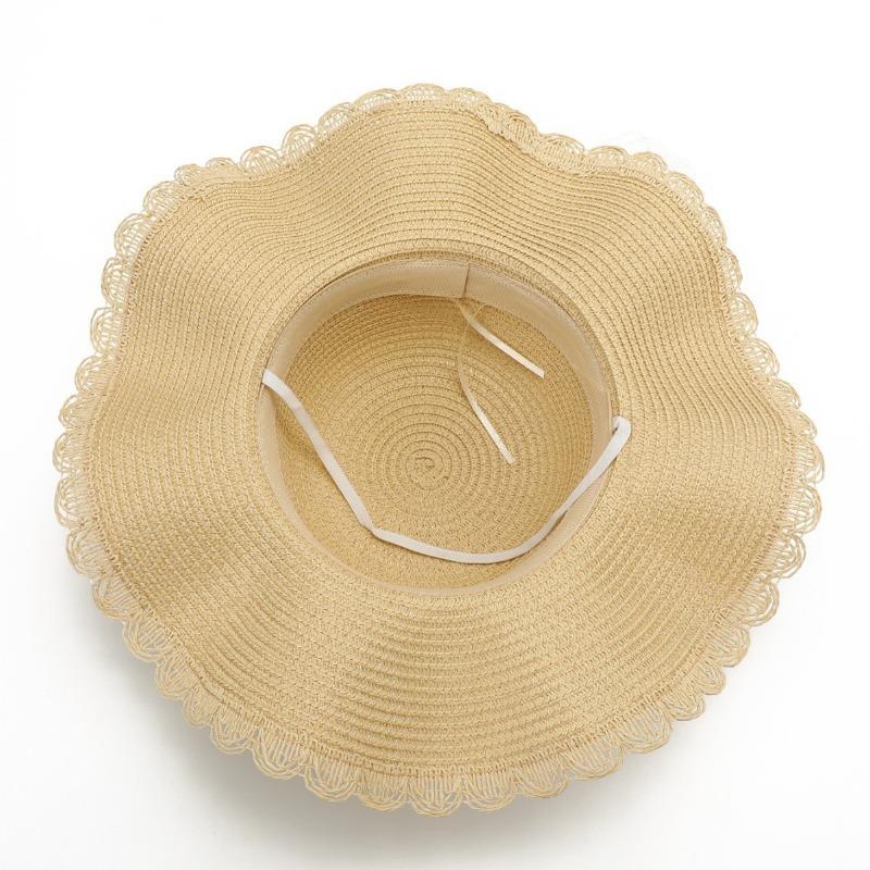 Lace Lace Straw Hat Women's Summer Outdoor Big Brim Sunscreen Hat Fashion Seaside Beach Shade Straw Hat