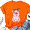Cute Pig Print T-shirts For Women Summer Lovely Short Sleeve Casual Round Neck T-shirts Ladies Creative Personalized Tops