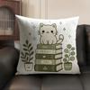 The Cat On the Book Cushion Cover Breathable Linen Organic Fabric DoubleSided Printing Sofa Pillow Case Home Decor