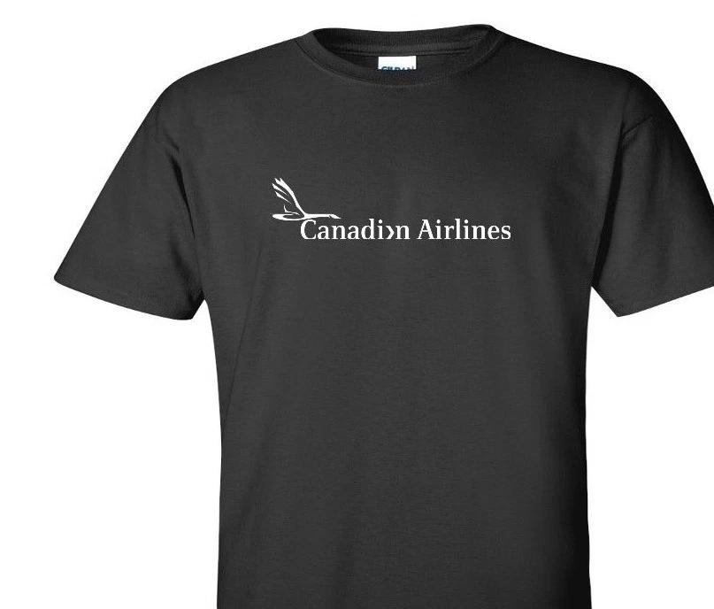 Canadian Airlines White Logo Canada Aviation Black Cotton T-Shirt 3XL