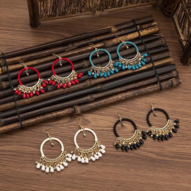 Pinkdudu Ethnic Style Rice Bead Tassel Bohemian Women Earrings Travel Accessories for Women PD2038